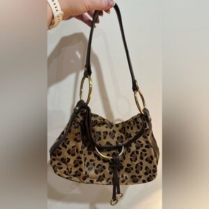 ALFANI LEATHER Cheetah Print Boho Shoulder Bag *DAMAGE SEE DESCRIPTION*